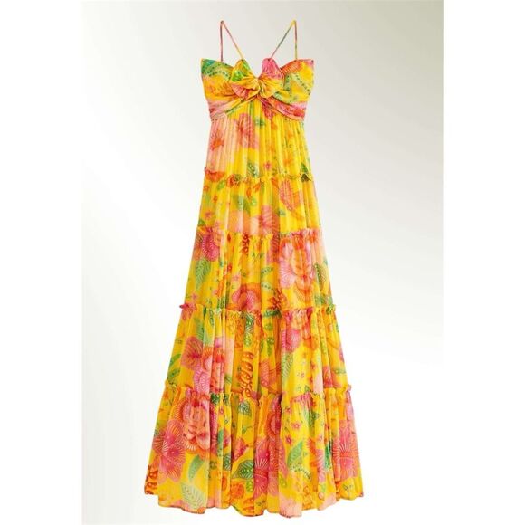 🌞 Farm Rio Yellow Macaw Bloom Maxi Dress 🦜 Size Medium – Sold Out Online - Picture 15 of 16